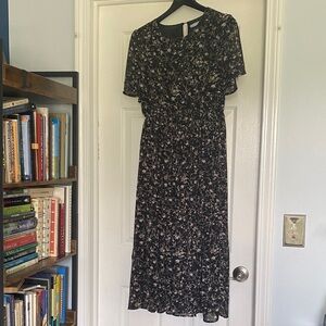 Baltic Born Black Floral Midi Dress